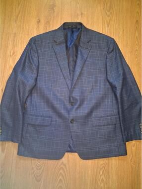 Ralph Lauren Sport Coat Mens 44S Navy Plaid Silk Wool